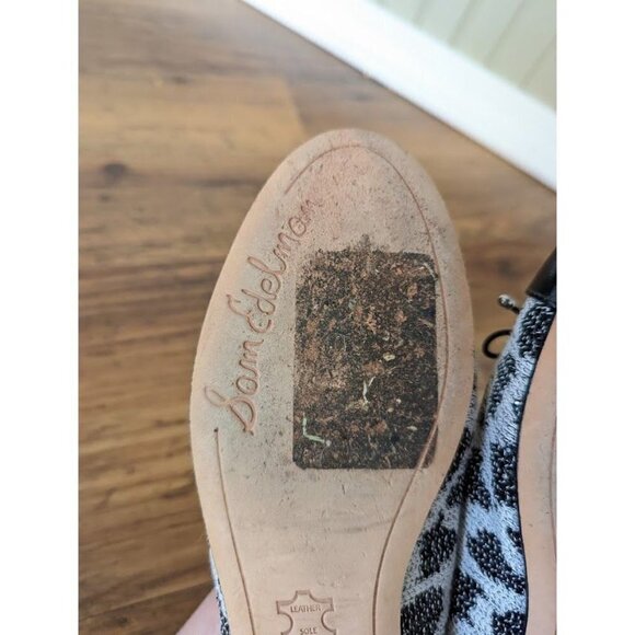 Sam Edelman Sara Black Leather Sequence Leopard Print Captoe Flat Shoes Women's - Picture 9 of 9